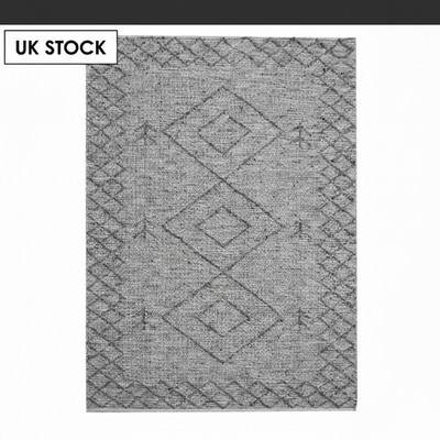 Andrew Martin Sama Teppich Taupe 8x10 Groß Tribal Leder Baumwolle Flachgewebe UVP339 