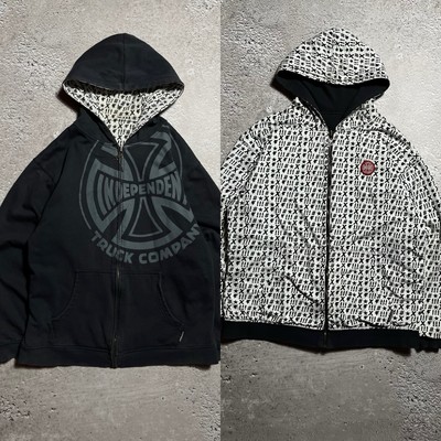 Y2K Wende-Hoodie mit Reißverschluss von Independent schwarze Seite & auffälli...