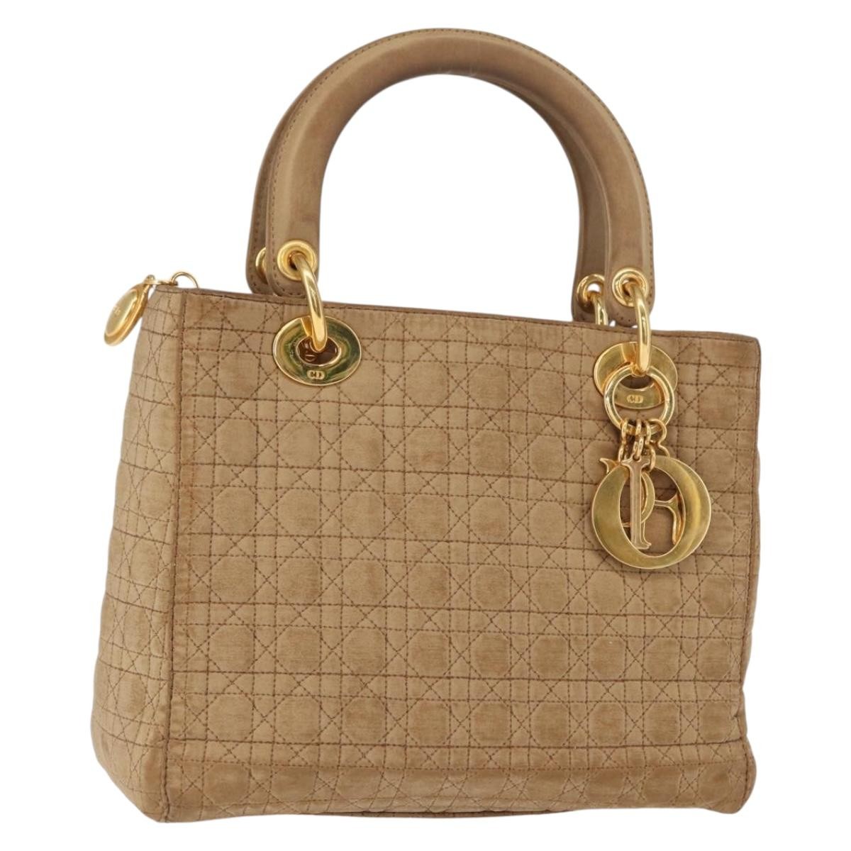 Christian Dior Lady Dior Canage Hand Bag Beige Gold Auth 151860