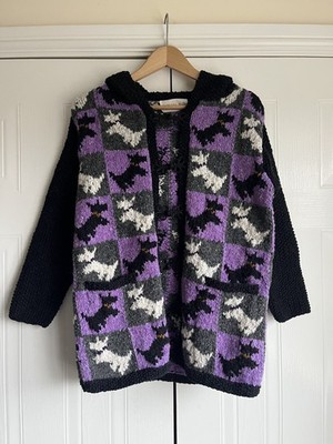 Rare Sasha Kagan Hand Knit Hand Made Wool Scottie Dogs Jacket Cardigan S   