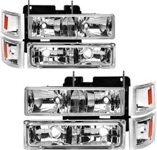 Headlights Pair Fit 1994-1998 Chevy C/K 1500-3500 Tahoe Suburban Chrome Amber