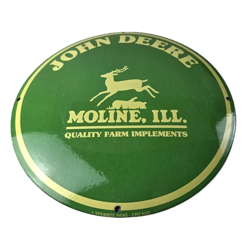 Vintage John Deere Porcelain Sign - Farm Tractor Gas Pump Convex Button Sign