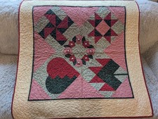 Vintage Hand Pieced Square Lap Quilt with Machine Stitching and Button Details