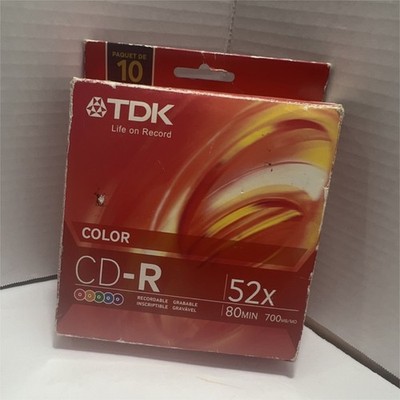 TDK Color CD-R 52x 700MB 80min Recordable Pack of 10 Spindle/Cake Box