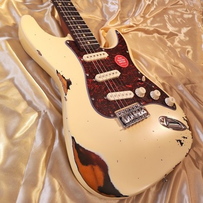 Factory Olympic White over Sunburst St Electric Guitar Roasted Neck Heavy Aged