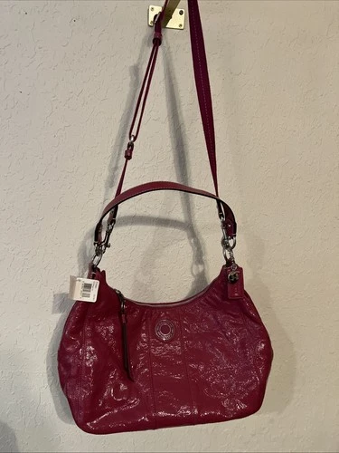 COACH F19282 MAGENTA PINK LEATHER C-STITCH TOP ZIP SHOULDER HOBO BAG W RCPT 2012