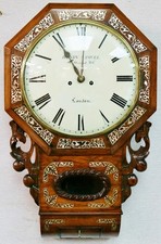 Antique H.Samuel London 8 Day Twin Fusee Inlaid Rosewood Drop Dial Wall Clock