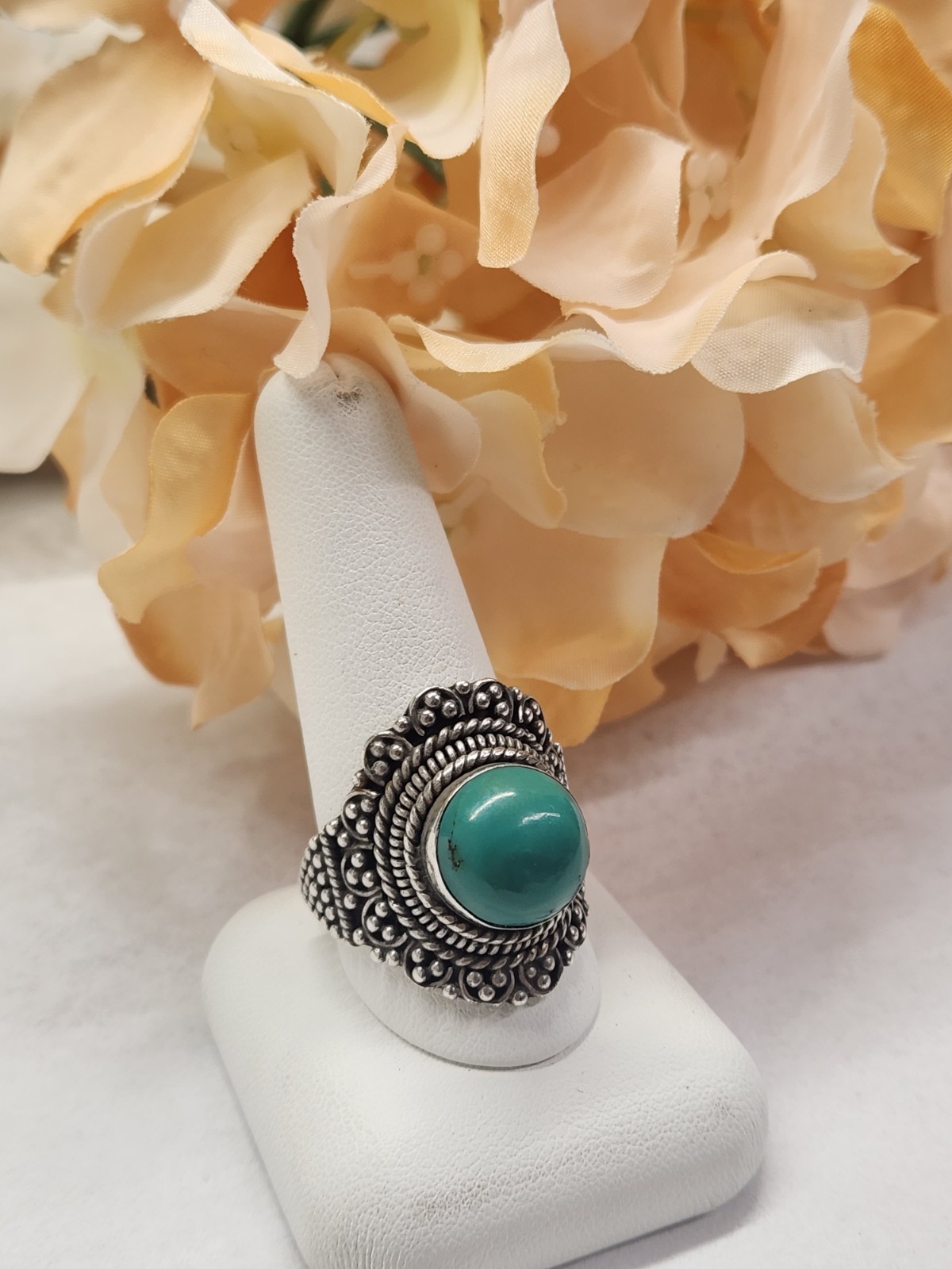 Silver Statement Ring Turquoise Cabochon Bezel Se… - image 2