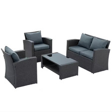 4 Piece Patio Furniture Outdoor Furniture Seasonal PE Wicker Furniture with Blue