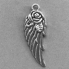 Antique Silver Plated Alloy 31x12mm Rose Angel Wing Charms Q20 per Pkg