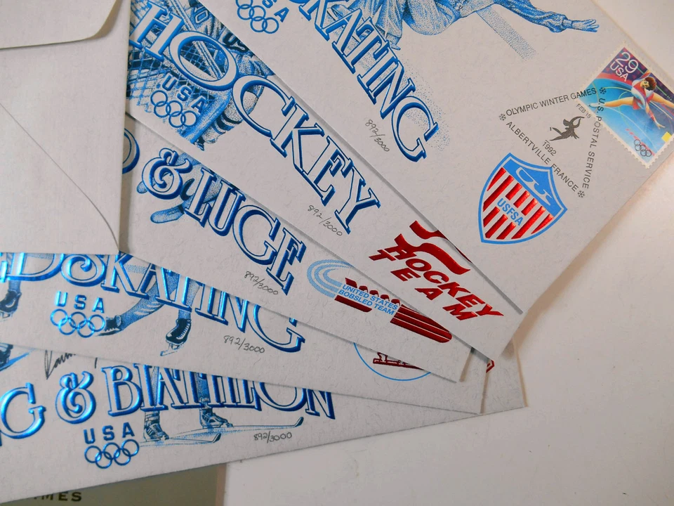 1992 Winter Olympics Sc 2611-15 2615a official USPS athletes signed - limited - Image 2 of 4