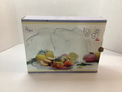Pasabahce Marine 4pc Glass Fish Shaped Platter/Plate/Snack Dish, Turkey- 10.5 