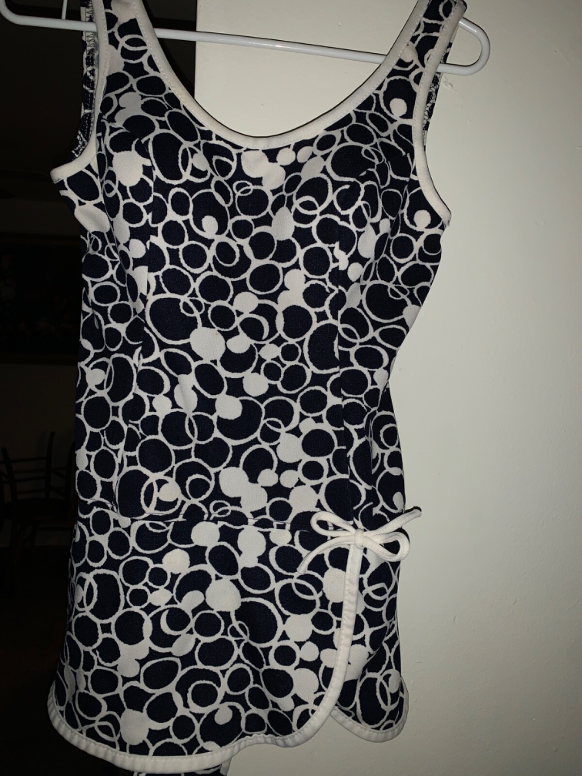 1960s onepiece french bathing suit bubble print navy… Gem