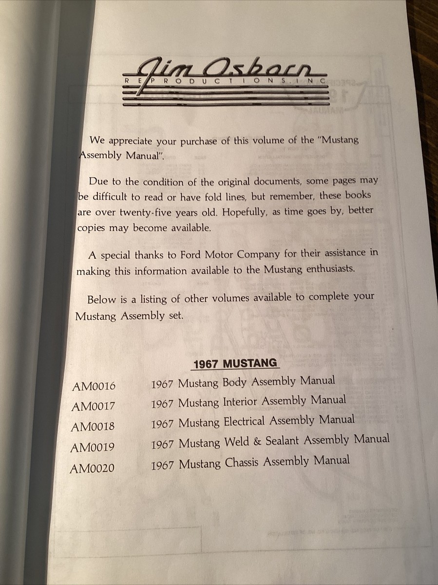 1967 Ford Mustang Chassis Assembly Manual by Jim Osborn