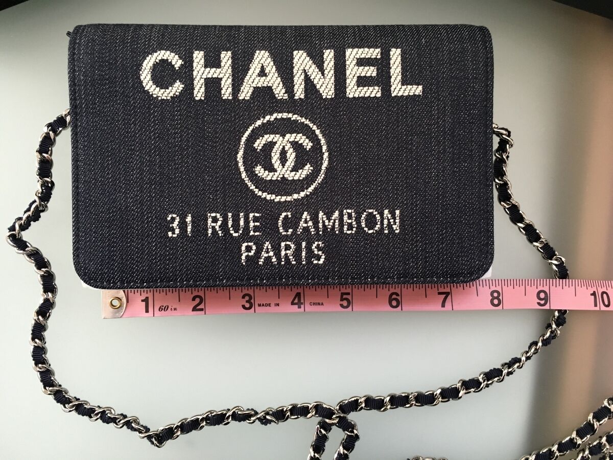 CHANEL 31 RUE CAMBON DENIM WALLET ON CHAIN - NEW