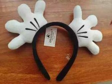 Disney Mickey Write Grove Headband Ears Hat HairBand Ear Plush Hand#