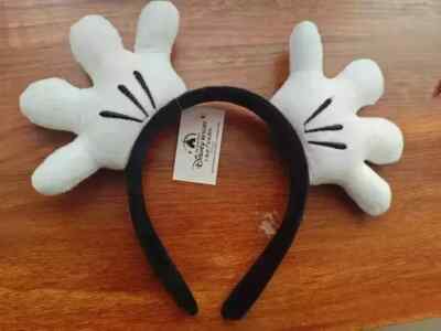 Disney Mickey Write Grove Headband Ears Hat HairBand Ear Plush Hand#