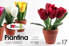 PIANTA PIANTINA FINTA TULIPANI ARTIFICIALE CON VASO 17 CM VARI COLORI OIS-685385
