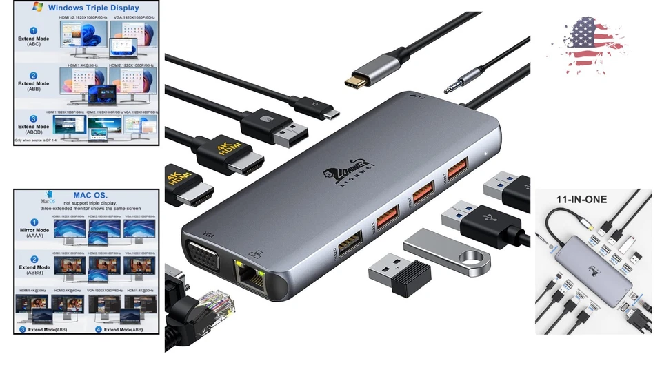 Versatile USB C Docking Station - Dual Monitor - High-Performance - 11-in-1 - Image 2 of 4