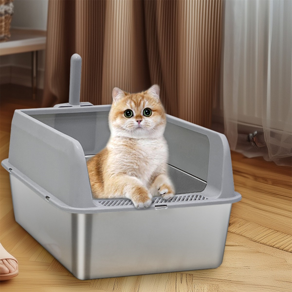 Durable Stainless Steel Litter Box Large Anti-Leak Cat Toilet Easy