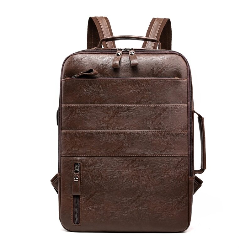 Men's PU Laptop Backpack with USB Charging Port - Stylish Rucksack  