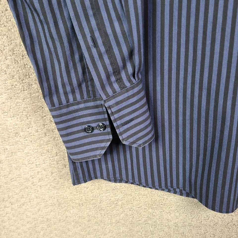 Covington Shirt Mens Medium Blue Black Striped Modern Fit Button Up Wrinkle Free - Image 3 of 4