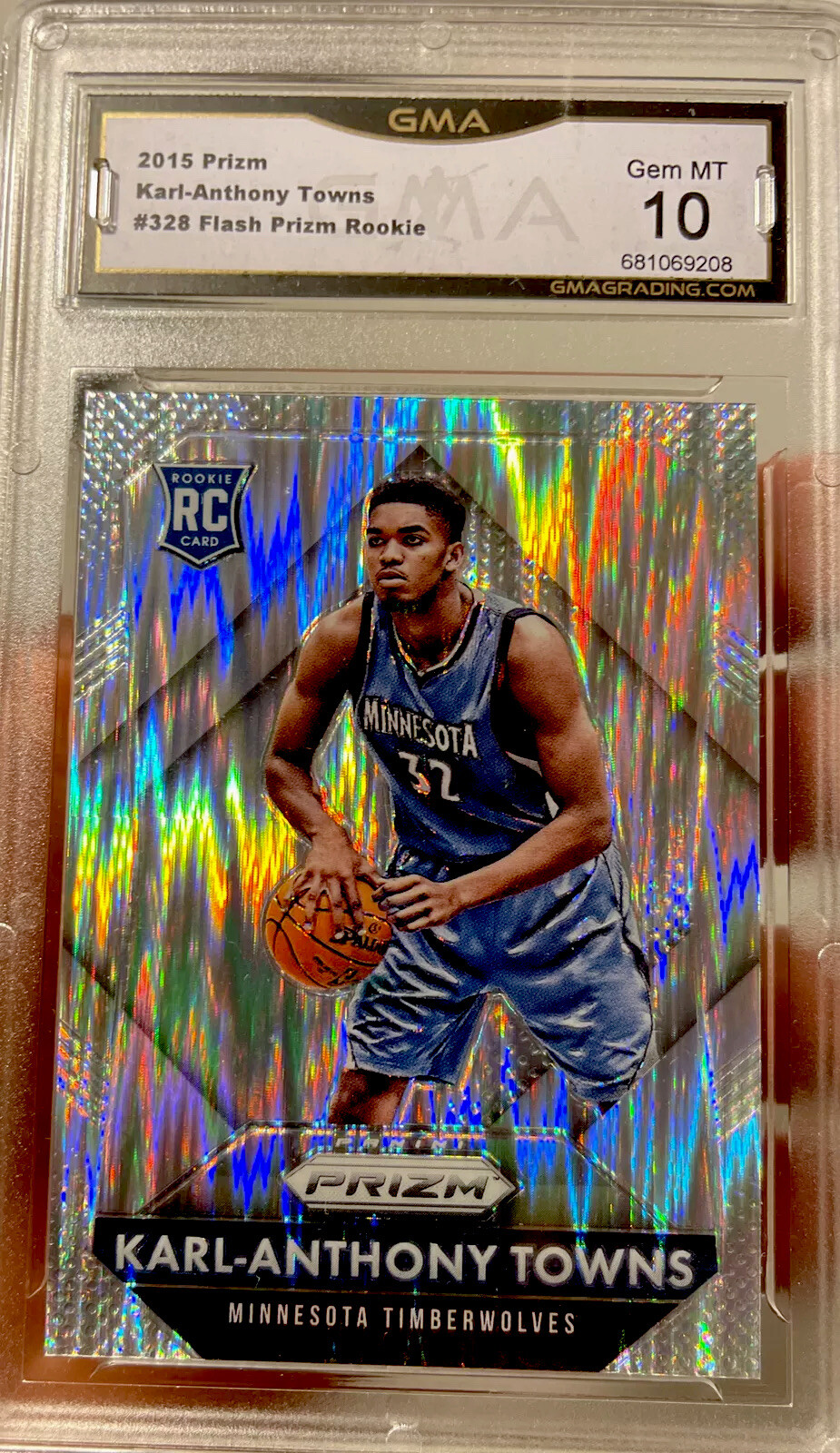 Karl Anthony Towns Rookie Card Prizm Flash 2015 Gem Mint 10 Timberwolves Star