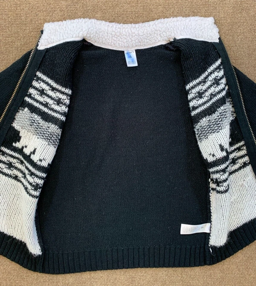 Carters Sweater Boys 6 Nordic Wool Blend Sherpa Lined Cardigan Long Sleeve Zip - Image 2 of 4