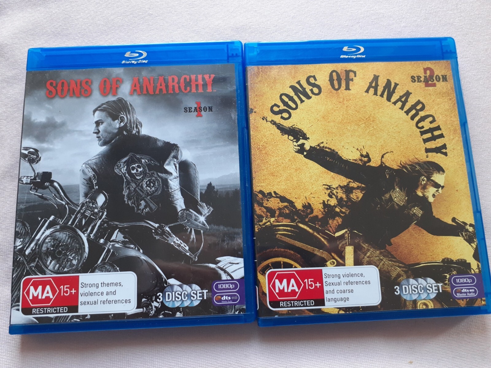 SONS OF ANARCHY Season 1 and 2 DVDs, Bluray, MA15+