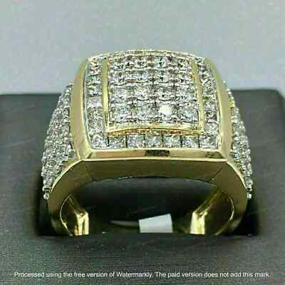 10K Yellow lab created Real Gold over Round 3.00 Ct Diamond Band Ring