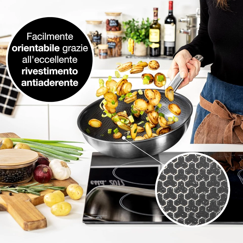 Padella Antiaderente 28 Cm Atruttura a Nido D'Ape Con Rivestimento Ceramico - Ad - Immagine 4 di 4