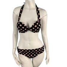 Victorias Secret Bombshell Add-2-Cups Bikini Set 34B Top-M Black Pink Polka Dots