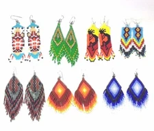 Native style ethnic New Handmade Long beaded hook chandelier big Earrings 