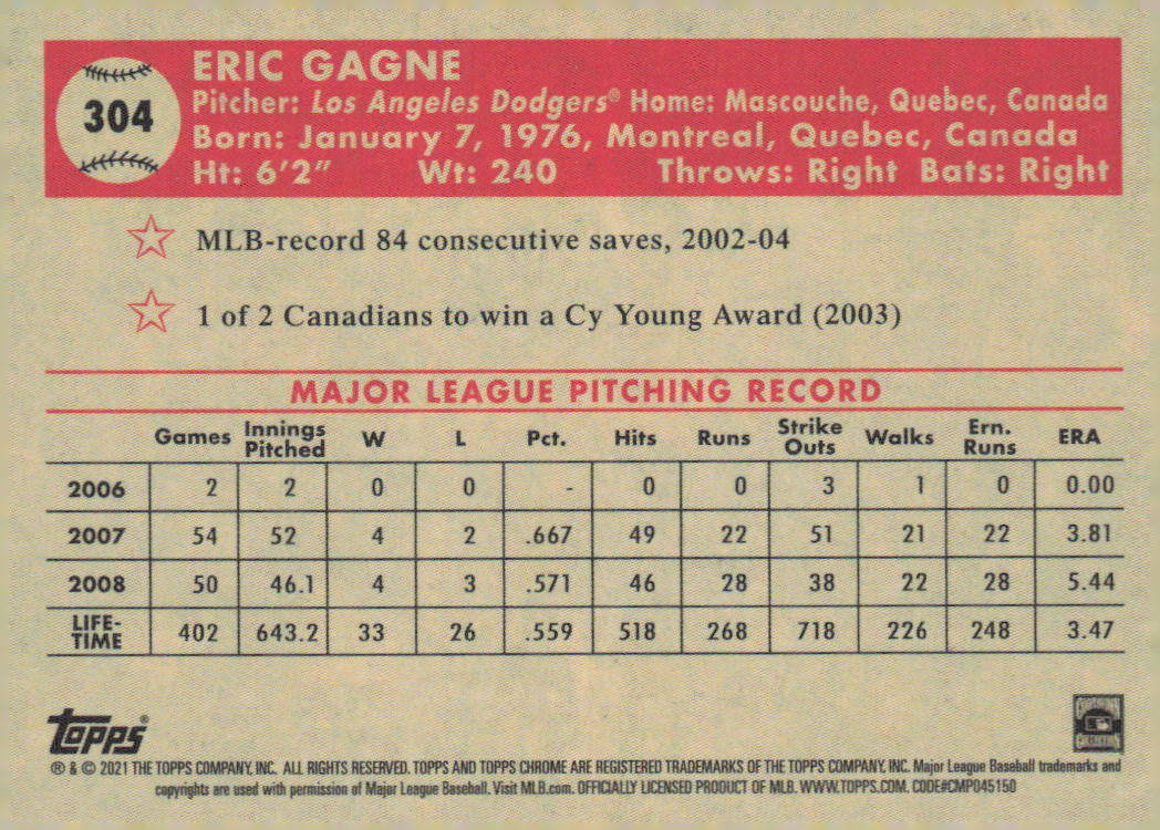 2021 Topps Chrome Platinum Anniversary Eric Gagne #304 | eBay