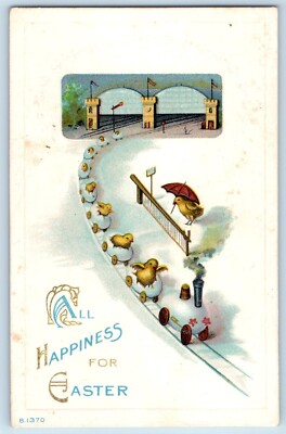 Easter Postcard Hatched Egg Baby Chicks Parade Nash Embossed c1910's Antique