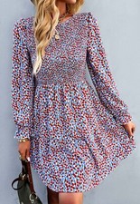 Smocked Chest Long Sleeve Floral Dress