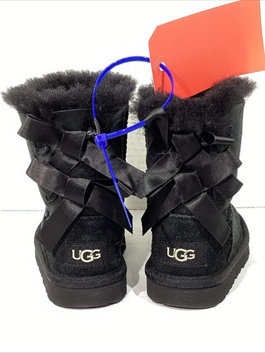 UGG Toddler Size 6 EU 22 Black Suede Bailey Bow II Lined Winter Boots AJ-661 - 第 6/10 張圖片