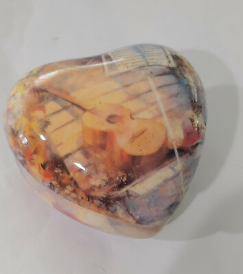 Heart Shaped * Guitar * Music * Jewelry * Trinket Box w/ Lid * Decoupage * NEW