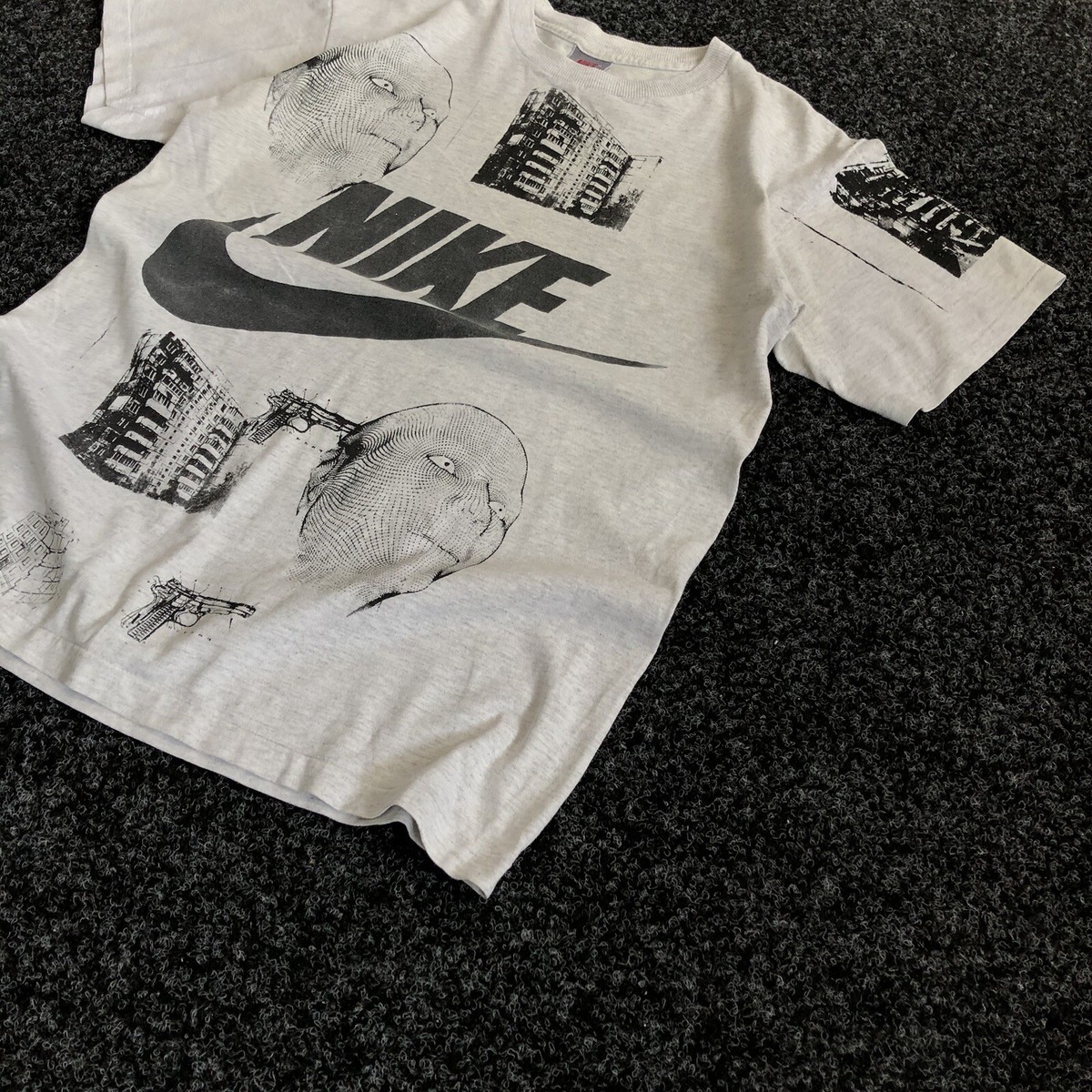 Vintage Nike 70s 80s Grey Single Stitch Logo T Shirt Size M Custom