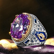 925 Sterling Silver Oval Purple Amethyst Stone Handmade Men's Ring