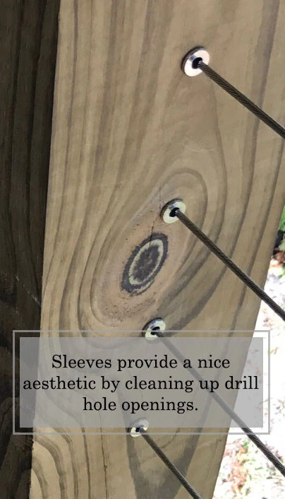 Mangas protectoras de acero inoxidable VistaView CableTec para postes de madera de barandilla de cable Foto 2 de 4