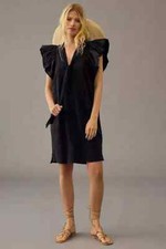 Daily Practice by Anthropologie Flutter-Sleeve Tee Dress Cotton Black XS 272204