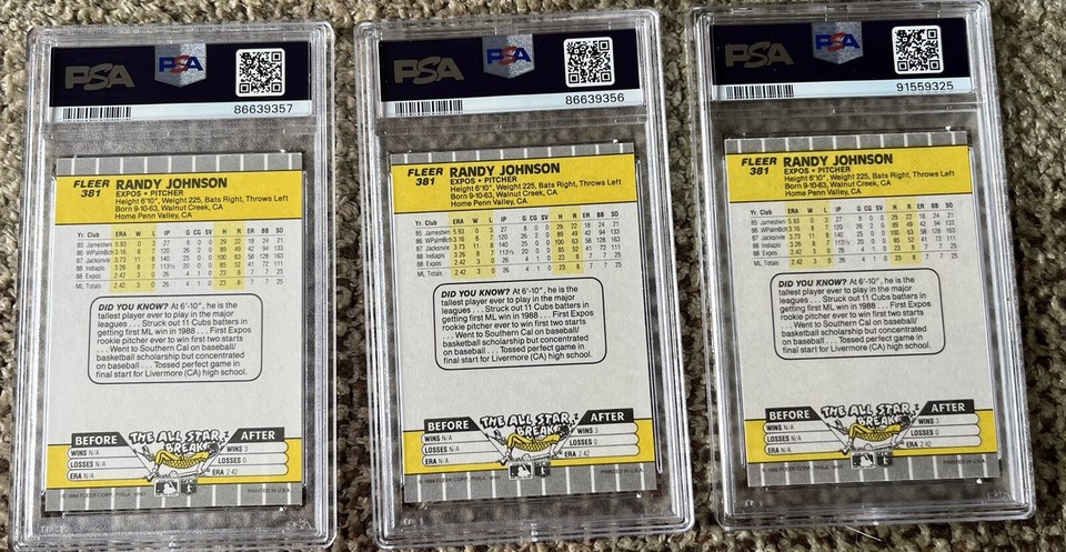 1989 fleer Randy Johnson error cards. Three PSA Graded. | eBay