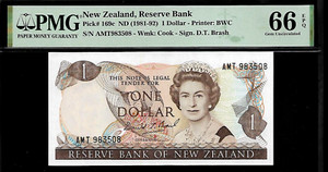 New Zealand 1 Dollar 1981-92 PMG 66 EPQ UNC Pick # 169c Queen Elizabeth II
