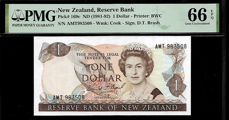 New Zealand 1 Dollar 1981-92 PMG 66 EPQ UNC Pick # 169c Queen Elizabeth II