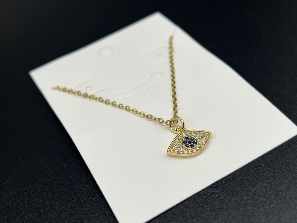 Alternate view of Gold Plated Evil Eye Necklace Gold 18'' Chain