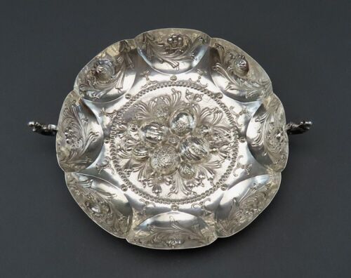 Hanau German Silver Bowl Simon Rosenau Hand-Chased Flowers and Fruit c1900