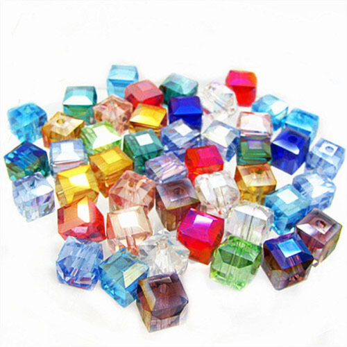 50/100pcs Colorful Square Cube Glass Crystal Loose Spacer Beads Finding 6mm DIY - Photo 1 sur 9