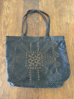 VINTAGE CHICOS Shoulder Bag Purse Black Leather Geometric Tribal Pattern 90s
