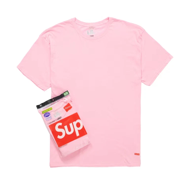 T shirts sans étiquette Supreme Pink Hanes neufs (lot de 2) taille S FW21